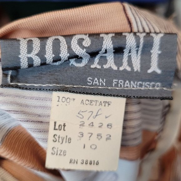 Vintage Dress Acetate Abstract Geometric Tan White Short Long Sleeve Sz 10 Tags - Picture 11 of 13